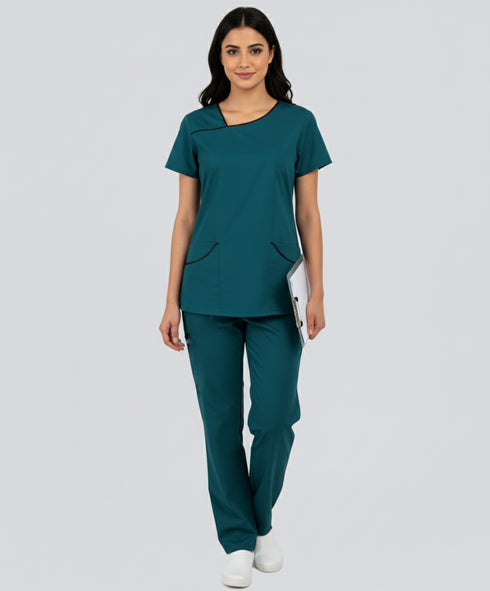 Women’s 4-Pocket Asymmetrical Neck Scrub – Cotton-Polyester